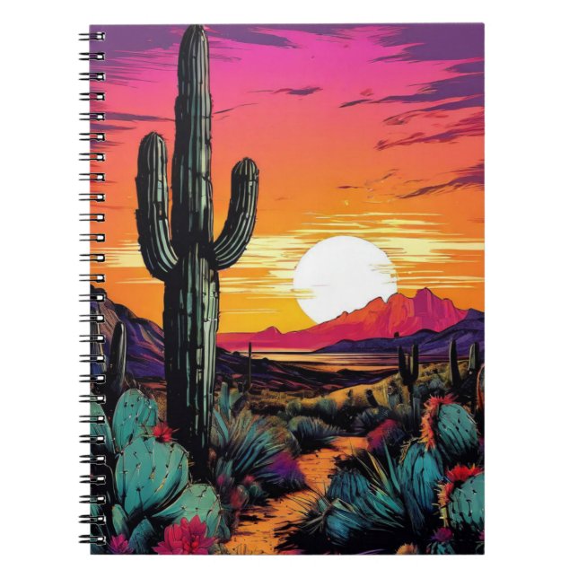 Caderno Espiral Abstrato Desert Cactus | Diário para notebook (Frente)