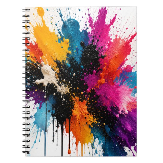 Caderno Espiral Abstrato Explosão de Cor (Frente)