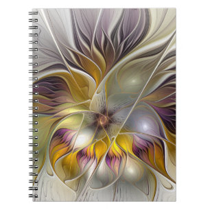 Caderno Espiral Abstrato Fantasia Colorida Flor Moderna Fractal