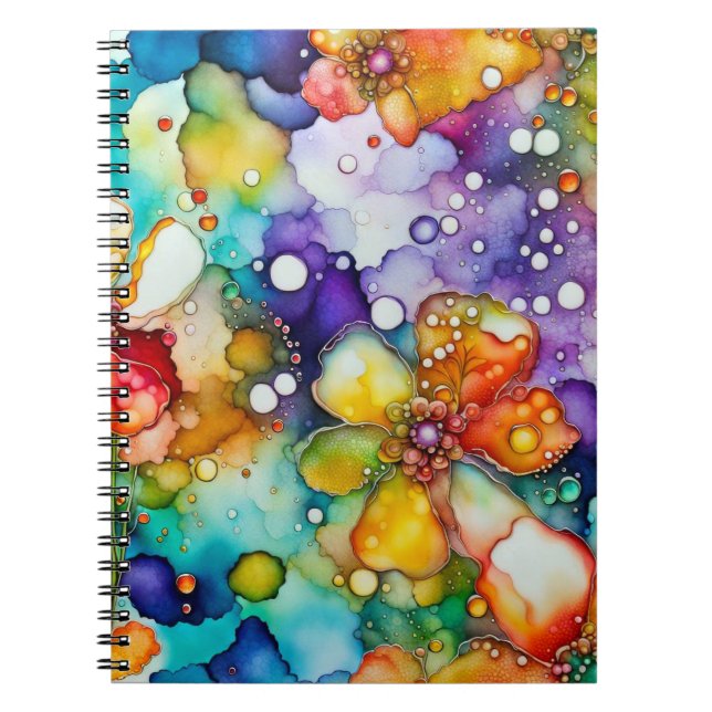 Caderno Espiral Abstrato Floral e Bolhas (Frente)
