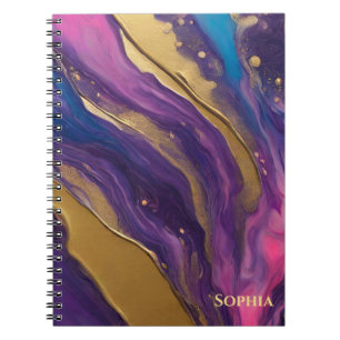 Caderno Espiral Abstrato- Fluxo de Arte - Azul, Púrpura, rosa e Do