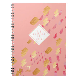 Caderno Espiral Abstrato Gemini Zodiac Rosa e Notebook Dourado