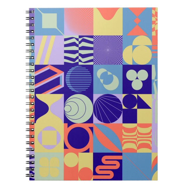 Caderno Espiral Abstrato geométrico feito com formas simples (Frente)
