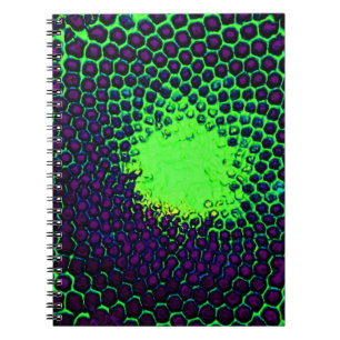 Caderno Espiral Abstrato Honeycomb Design verde e roxo