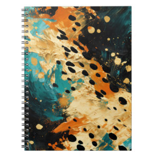 Caderno Espiral Abstrato-leopardo-laranja Dourado-Aqua