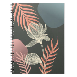 Caderno Espiral Abstrato Line Art Flower Design - Elegante Mi