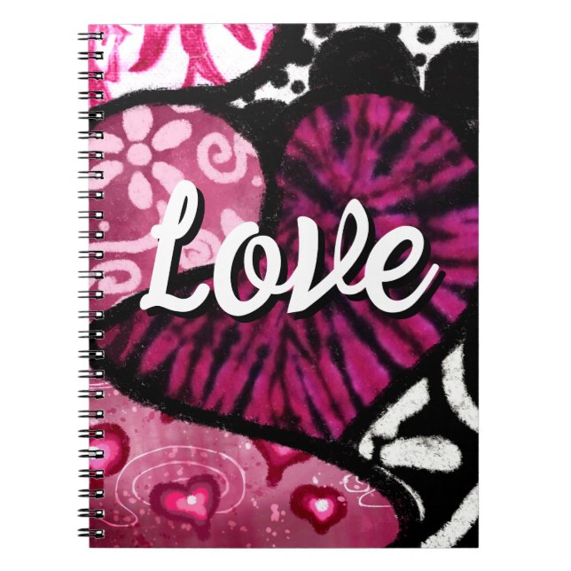 Caderno Espiral Abstrato Love Heart Pink Floral Bolinhas Pretas (Frente)