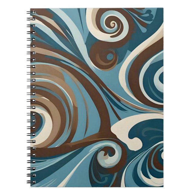 Caderno Espiral Abstrato Marrom, Azul e Creme (Frente)