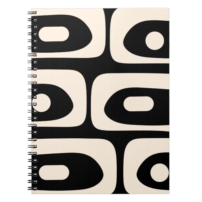 Caderno Espiral Abstrato Mínimo Negro e Creme do século Médio Piqu (Frente)