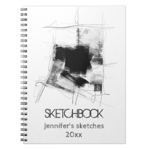 Caderno Espiral Abstrato mínimo preto e branco Art n.o 112