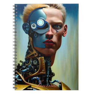 Caderno Espiral Abstrato moderno Cyborg Fantasy Maley Diário