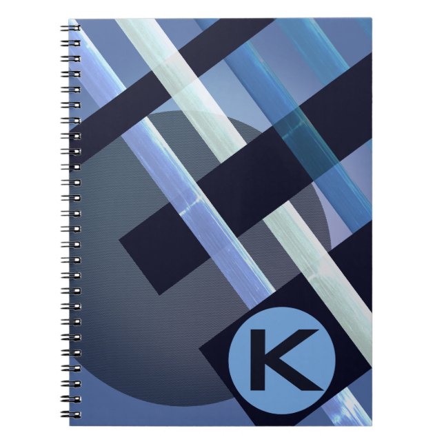 Caderno Espiral Abstrato, Monogramas, De Tecelagem, Que Torna Cinz (Frente)