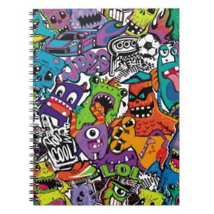 Caderno Espiral Abstrato monstros histórias em quadrinhos sem cost