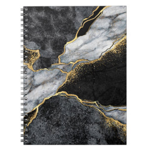 Caderno Espiral abstrato, mosaico de mármore preto e branco