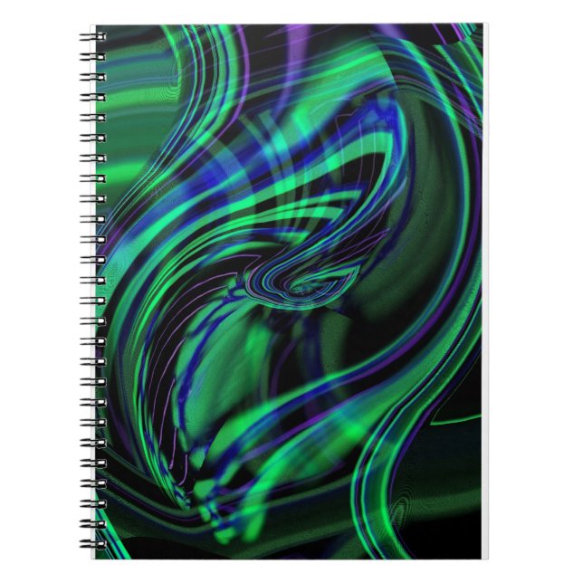 Caderno Espiral Abstrato Neon Aqua N Blue Waves (Frente)