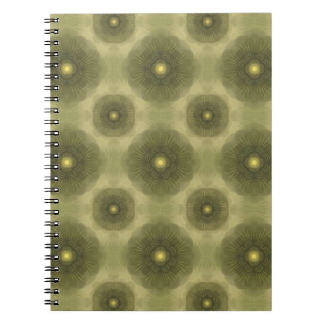 Caderno Espiral Abstrato Olive Green Flower Padrão Sem Costura (Frente)