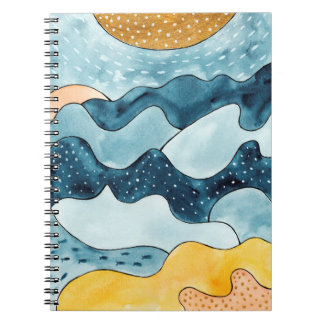 Caderno Espiral Abstrato, paisagem minimalista moderna com ouro S