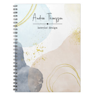 Caderno Espiral Abstrato Pastel Watercolor Forma Folha de Ouro