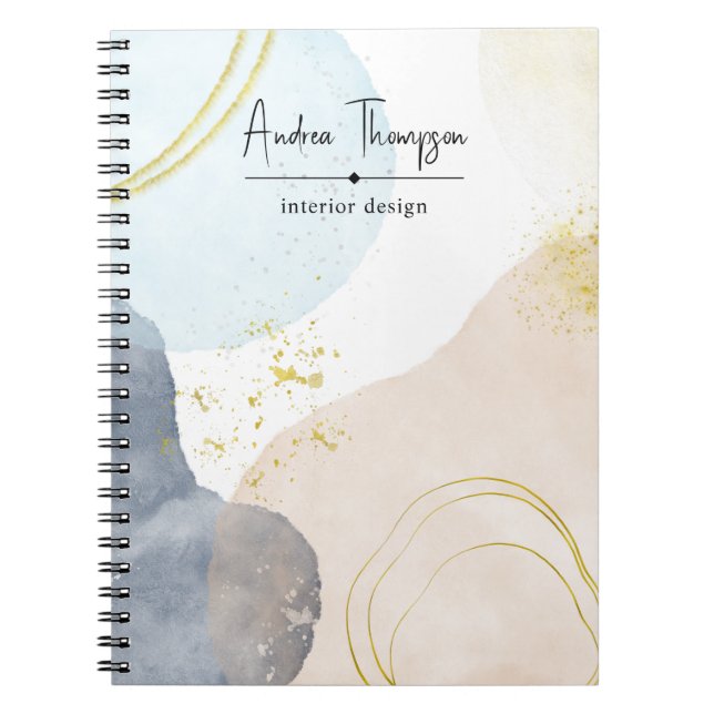 Caderno Espiral Abstrato Pastel Watercolor Forma Folha de Ouro (Frente)