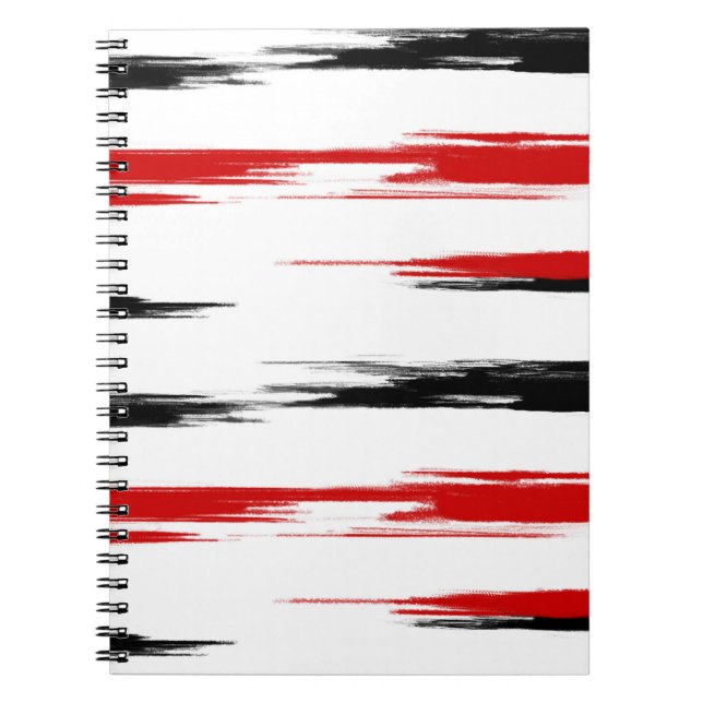 Caderno Espiral Abstrato preto e vermelho listrado (Frente)