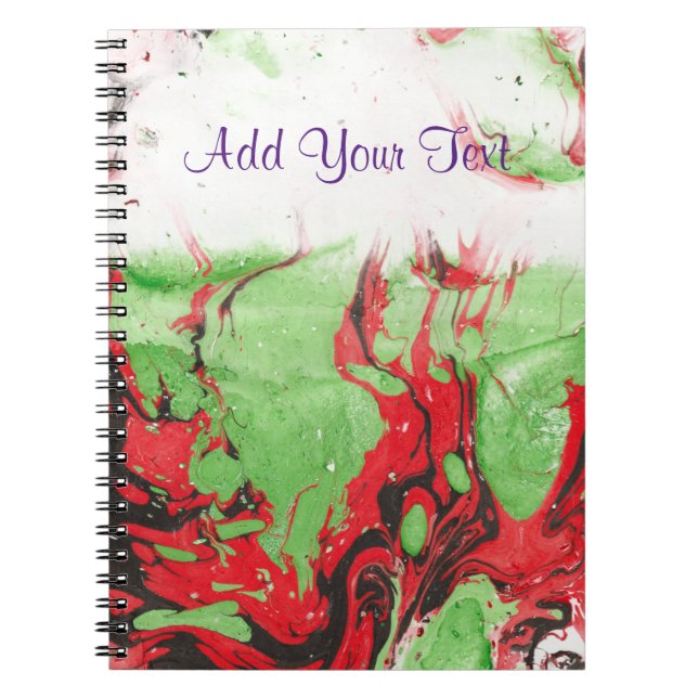 Caderno Espiral Abstrato preto Vermelho Verde Modelo Trendente (Frente)