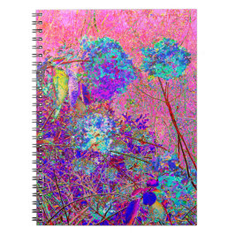 Caderno Espiral Abstrato púrpura e azul-hidrangea com magenta
