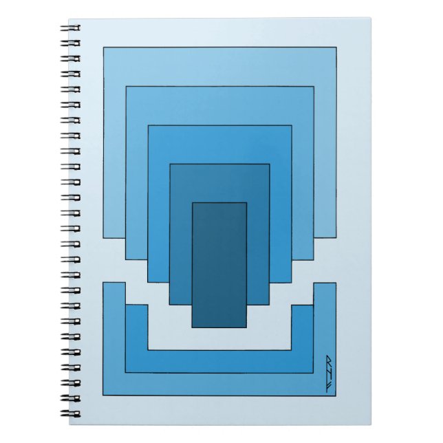 Caderno Espiral Abstrato retangular em azul (Frente)