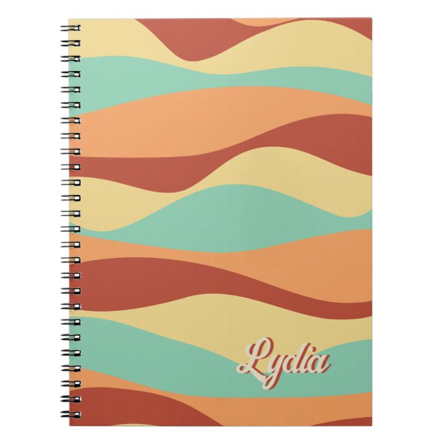 Caderno Espiral Abstrato Retro 1970s - stripes Adicionar nome (Frente)
