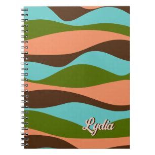 Caderno Espiral Abstrato Retro 1970s - stripes Adicionar nome
