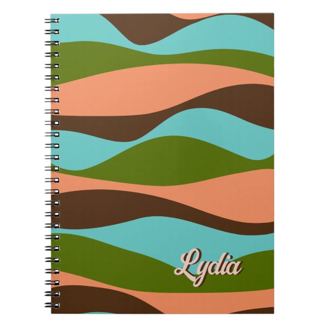 Caderno Espiral Abstrato Retro 1970s - stripes Adicionar nome (Frente)