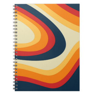 Caderno Espiral Abstrato retro style waves design