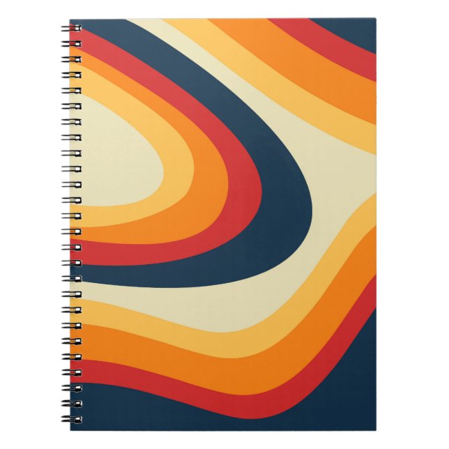 Caderno Espiral Abstrato retro style waves design (Frente)
