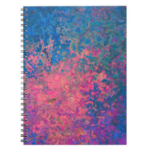 Caderno Espiral Abstrato, Rosa, Púrpura e Azul, Tinta Álcool