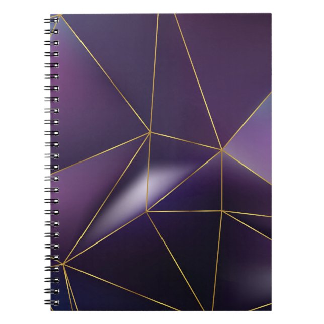 Caderno Espiral Abstrato roxa geométrica com linhas de ouro (Frente)