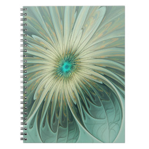 Caderno Espiral Abstrato Sage Green Fantasy Flor Arte Fractal
