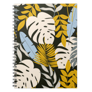 Caderno Espiral Abstrato sem costura com folhas tropicais e
