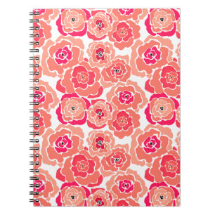 Caderno Espiral Abstrato sem costura flores de coral-coral mod flo