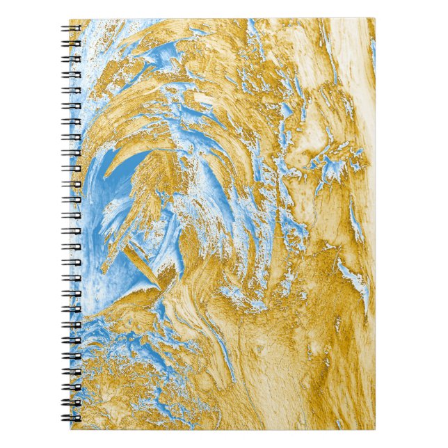 Caderno Espiral Abstrato Suave Azul: Toque no Ouro. (Frente)