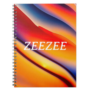 Caderno Espiral Abstrato vermelho, laranja e azul ondulado