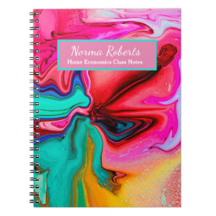 Caderno Espiral Abstrato Vermelho Rosa Verde Personalizar Aquarela