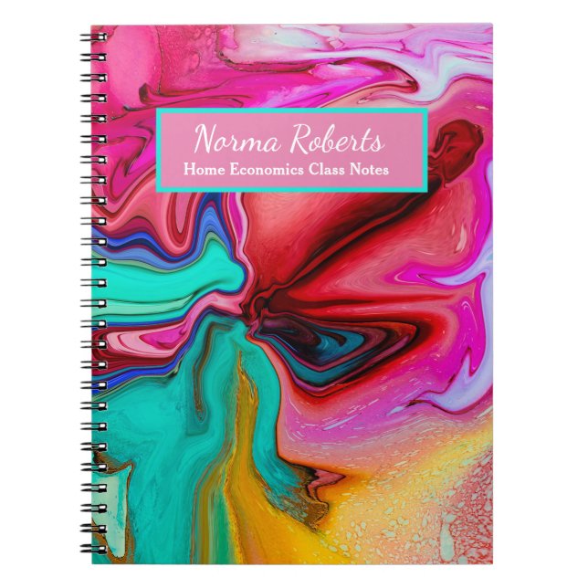 Caderno Espiral Abstrato Vermelho Rosa Verde Personalizar Aquarela (Frente)