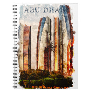 Caderno Espiral Abu Dhabi UAE Watercolor Skyline