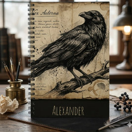 Caderno Espiral Academia Sombria Corvo Preto Grafia Vintage