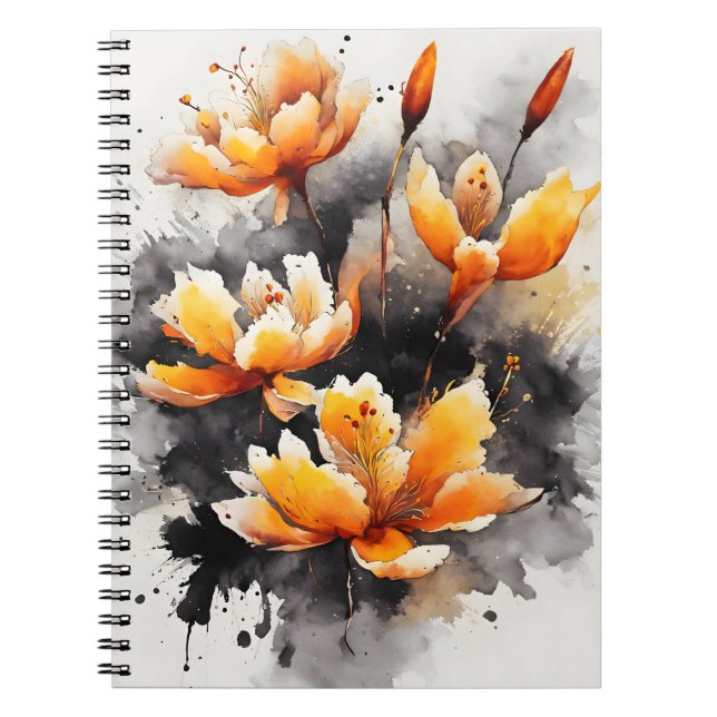 Caderno Espiral Açafrão - Flores aquarela (Frente)