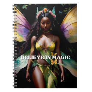 Caderno Espiral Acredita na Magic Black Fairy Girl Watercolor Art