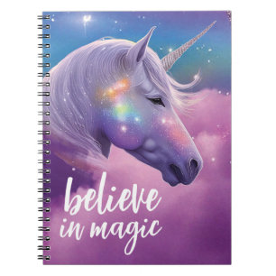 Caderno Espiral Acredite no Diário de Fantasia Cósmica do Unicórni