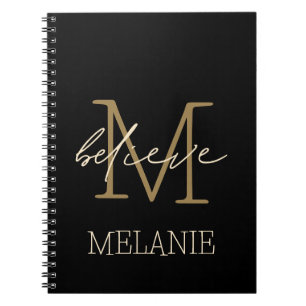 Caderno Espiral Acredite no encorajamento do nome do monograma Dou