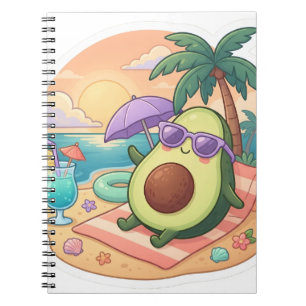 Caderno Espiral Adesivo de Abacate Simpático Relaxando na Praia na