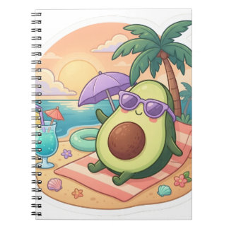 Caderno Espiral Adesivo de Abacate Simpático Relaxando na Praia na