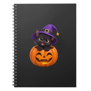 Caderno Espiral Adesivo de Halloween de Gatinho Preto Fofo Bruxa A